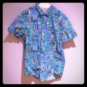 Short Sleeve Button Dinosaur Shirt With Pockets